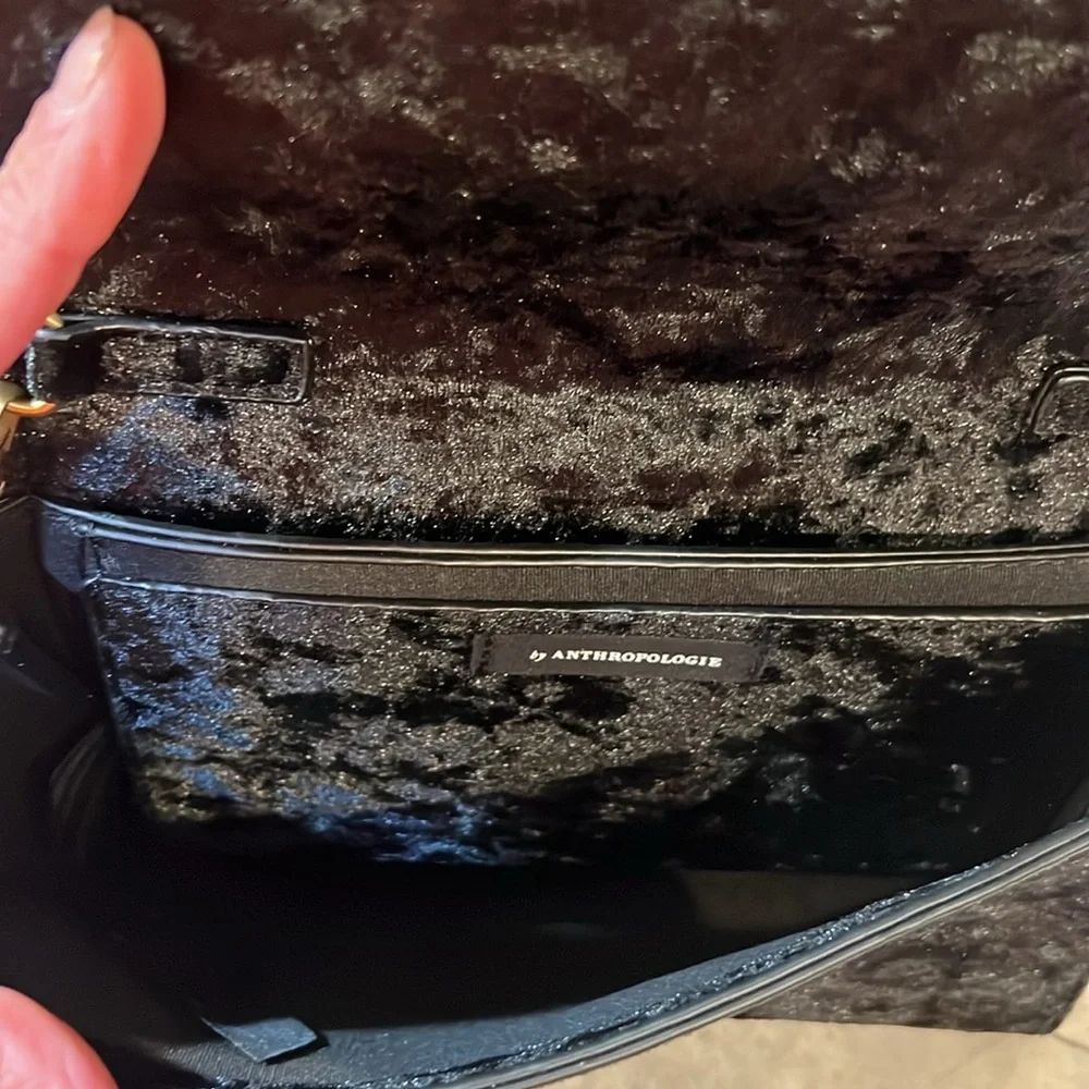 Anthropologie Crushed Velvet Bow Clutch Black crossbody